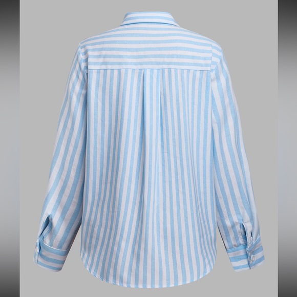NWT x JJD By the Shore Striped Shirt Striped Blue and White Button-Up Shirt - Picture 7 of 15